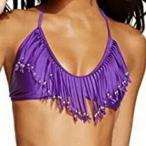 Raisins Purple Fringe Bikini Top w/Gold Accents - NWT